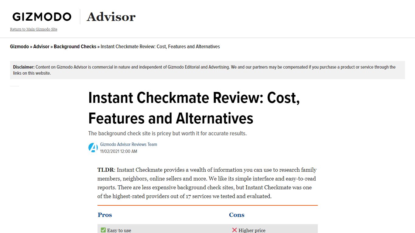 Instant Checkmate Review: Cost, Features and Alternatives - Gizmodo